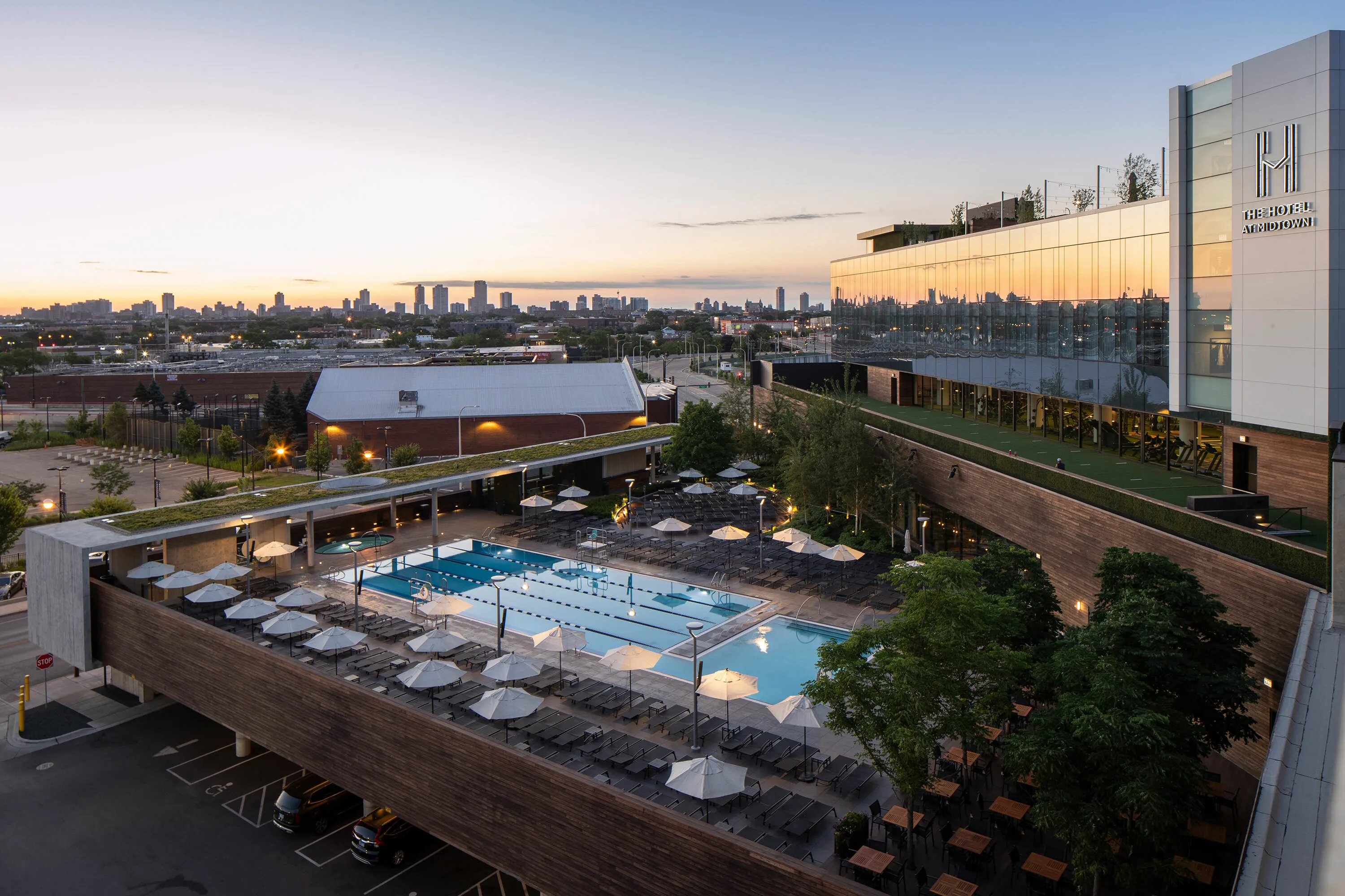 3 pool drone golden evening