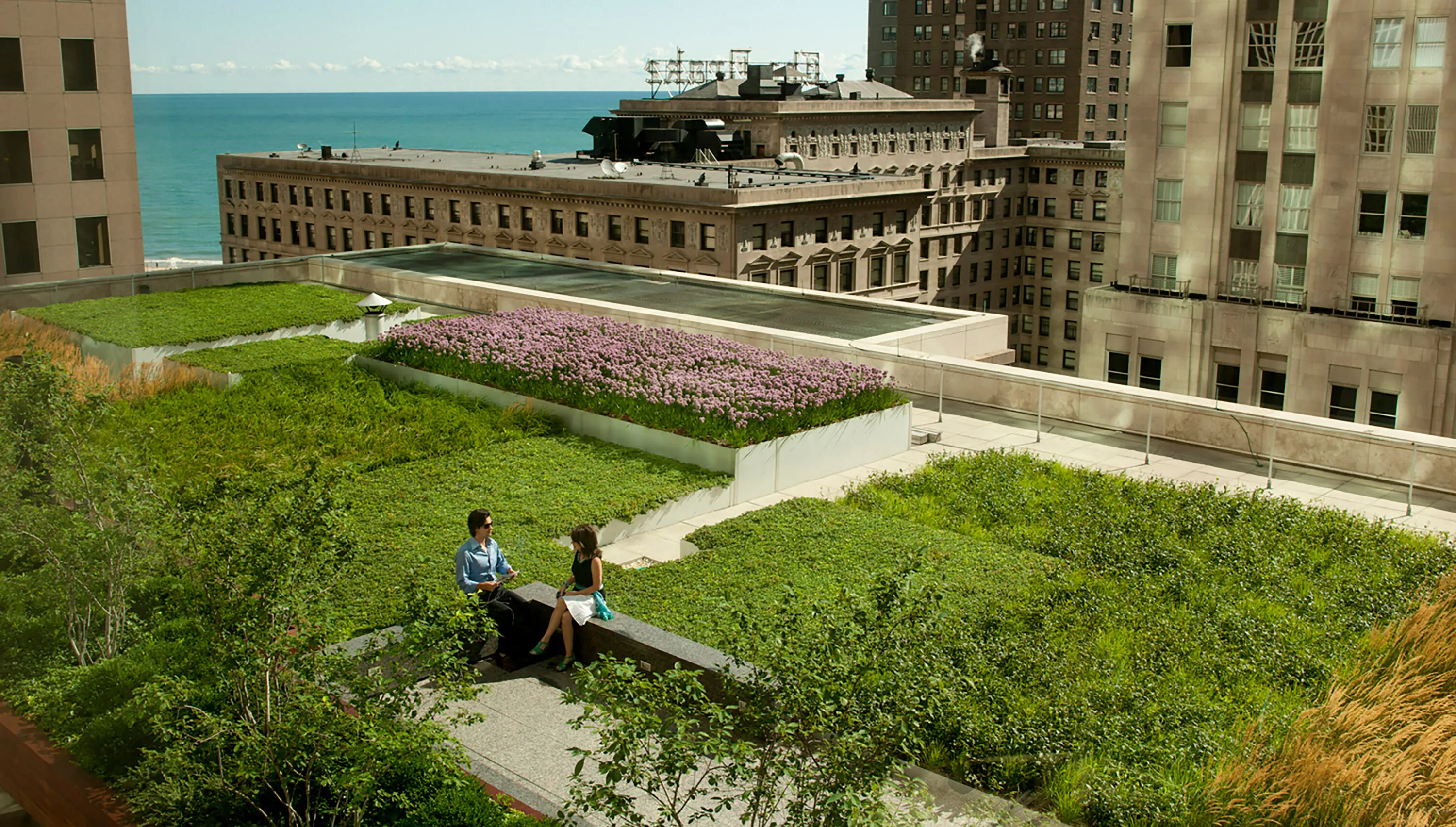 9 people bench green city 900 nmichiganave rooftop hoerrschaudt