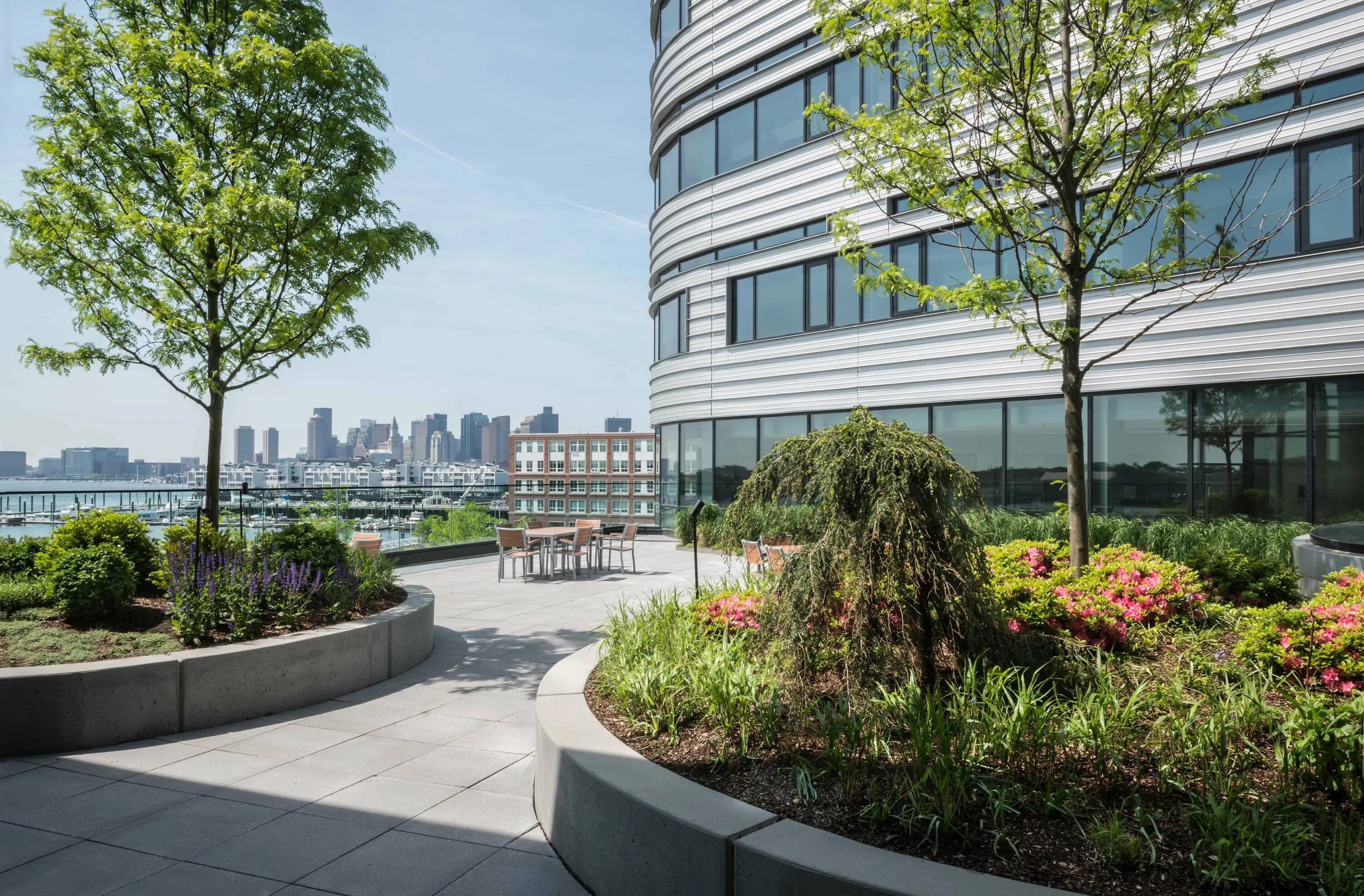 2 seating planters trees spaulding rehabilitation hoerrschaudt